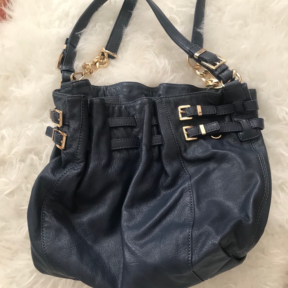 Michael Kors Buckle Bucket Shoulder Bag Navy - Picture 11 of 16